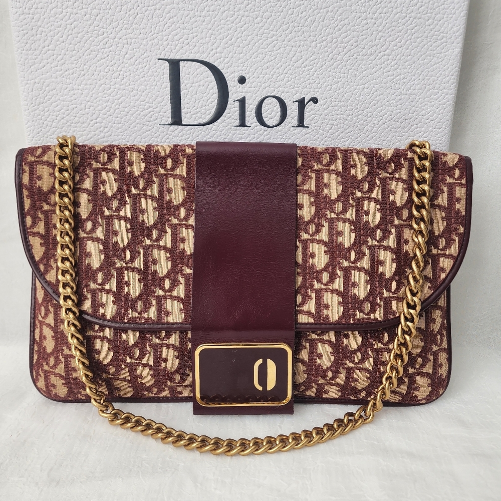 Auth Dior 30 Montaigne Trotter Canvas Bordeaux Clutch